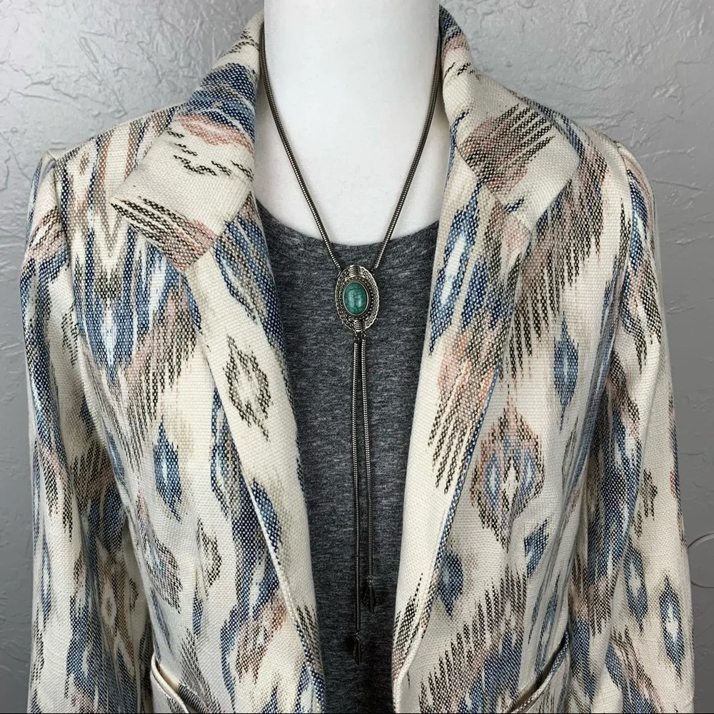 Chico’s Aztec Boho Western woven ikat open front Blazer 0 or Sm - Picture 2 of 9